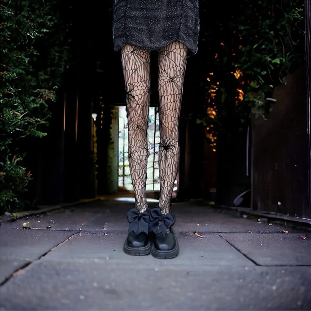 Gothic Spider Jacquard Pantyhose, Gothic Hollow Out‎ Sheer Tights One Size